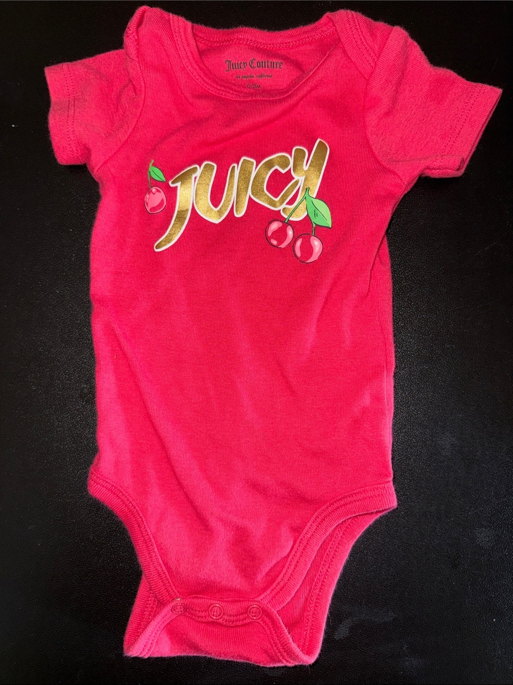 Juicy Couture Hot Pink Bodysuit with Gold Logo & Cherry Graphic